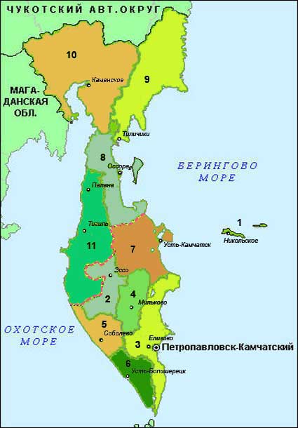 Карта административного деления Камчатки