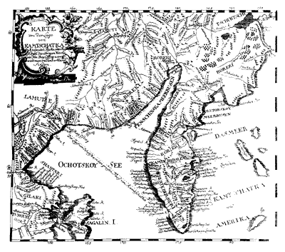 Карта Камчатки из книги Георга Стеллера Описание земли Камчатки