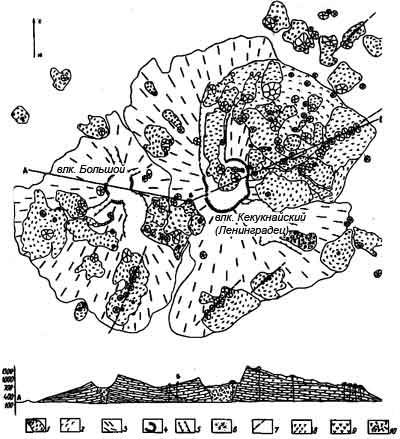 Схема строения вулканов Большого и Кекукнайского
