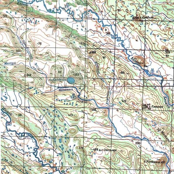 Маар Киненин на топографической карте Камчатки