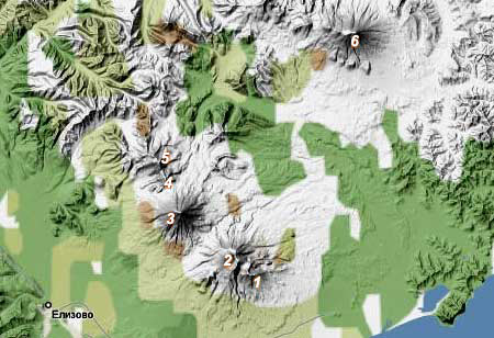 Авачинская губа и вулканы Авачинско-Корякской группы на ландшафтной карте 