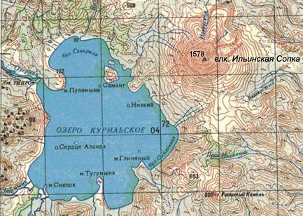 Вулкан Ильинская Сопка на топогорафической карте Камчатки