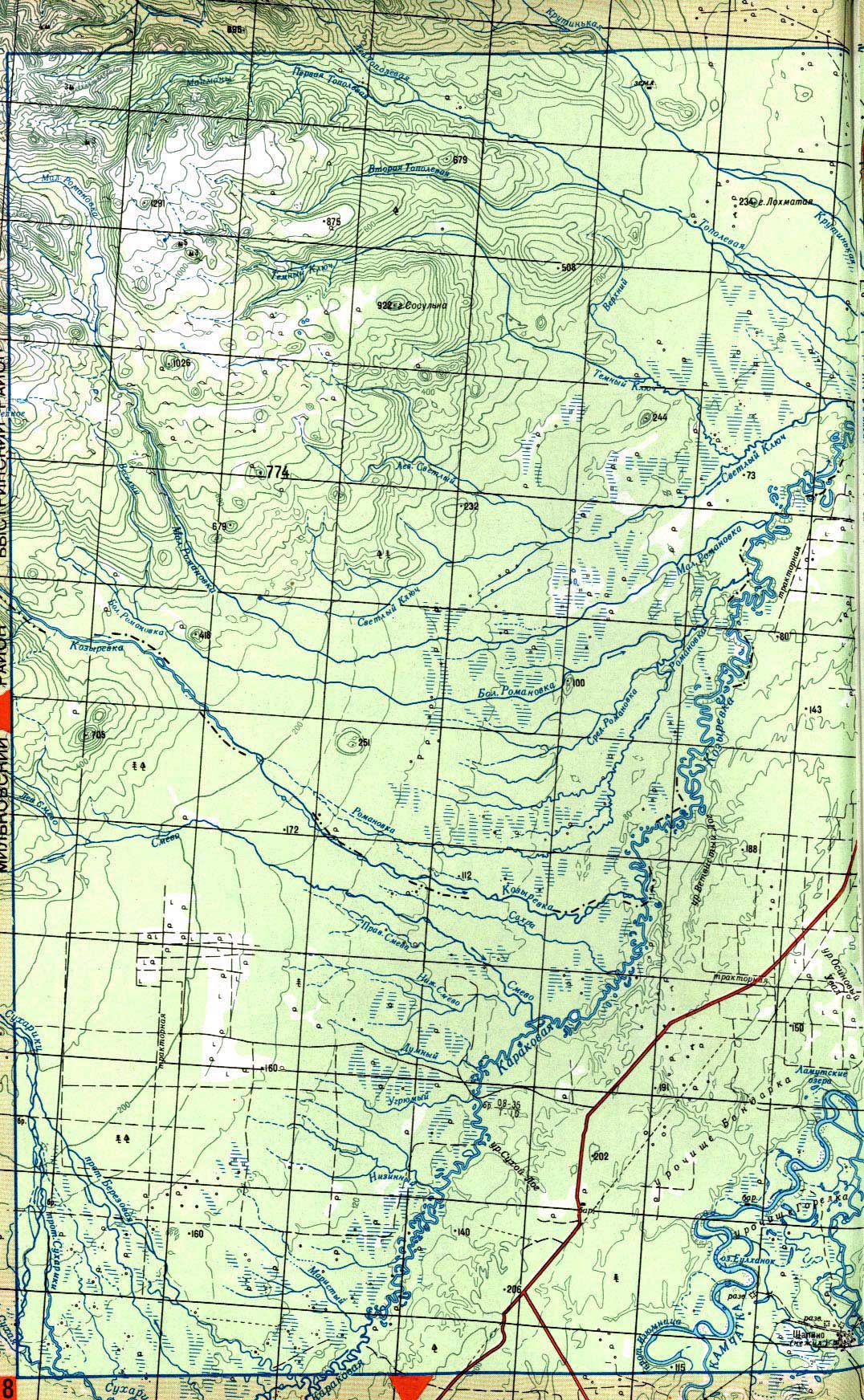 Карта Камчатки: река Караковая, река Козыревка. Карта Центральной и Южной Камчатки. Топографическая карта Камчатского края