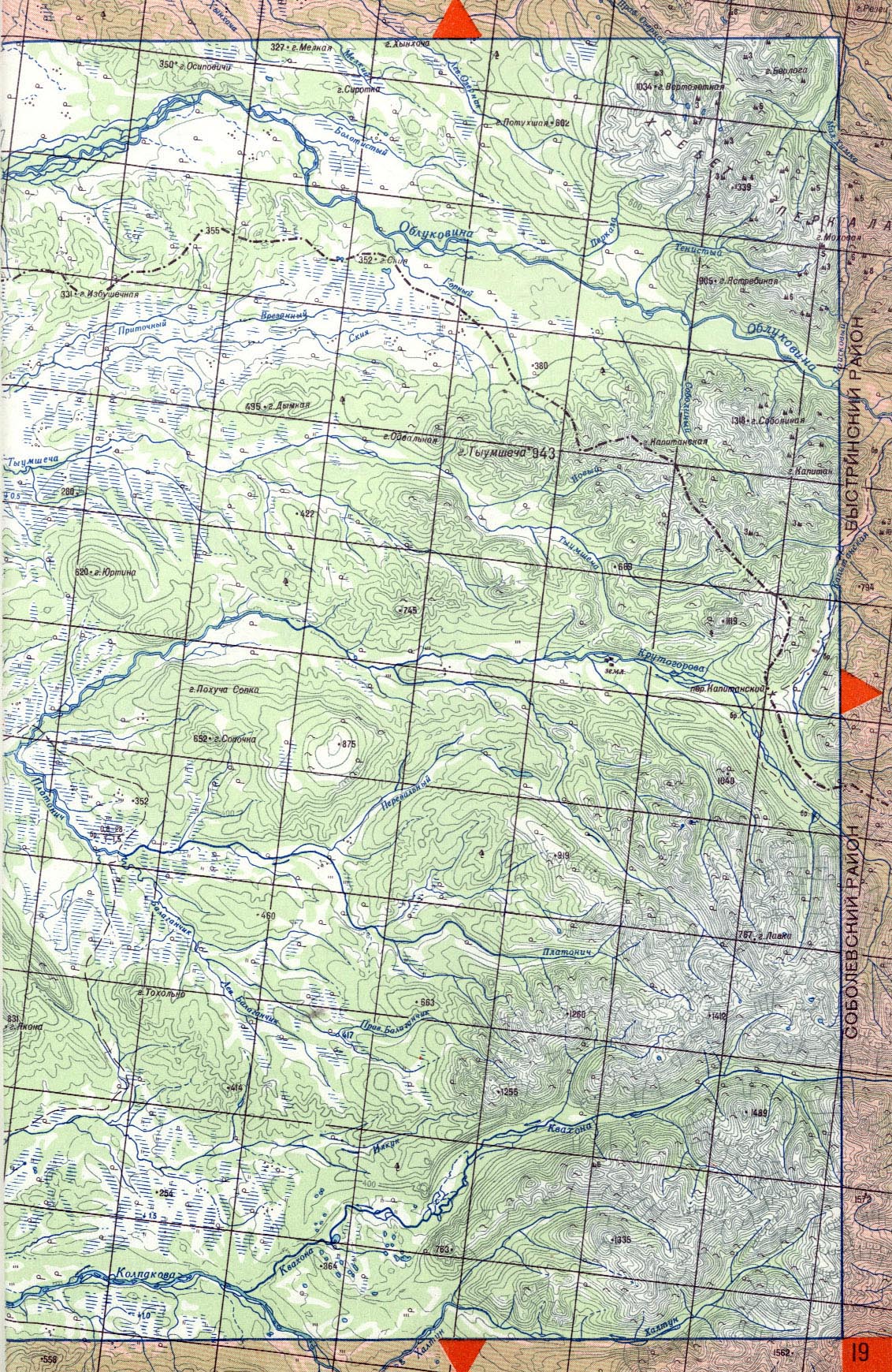 Карта Камчатки: река Облуковина, река Крутогорова, река Колпакова. Топографическая карта Камчатского края