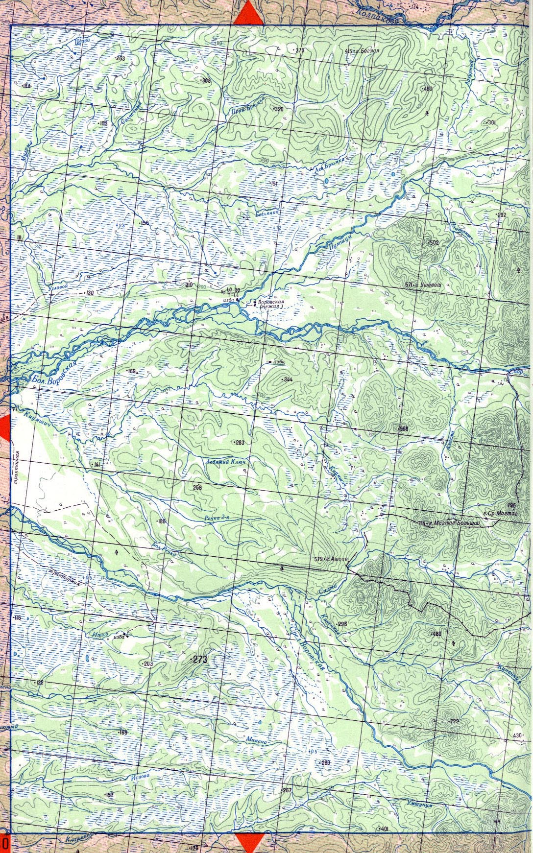 Карта Камчатки: река Воровская. Карта Центральной и Южной Камчатки. Топографическая карта Камчатского края