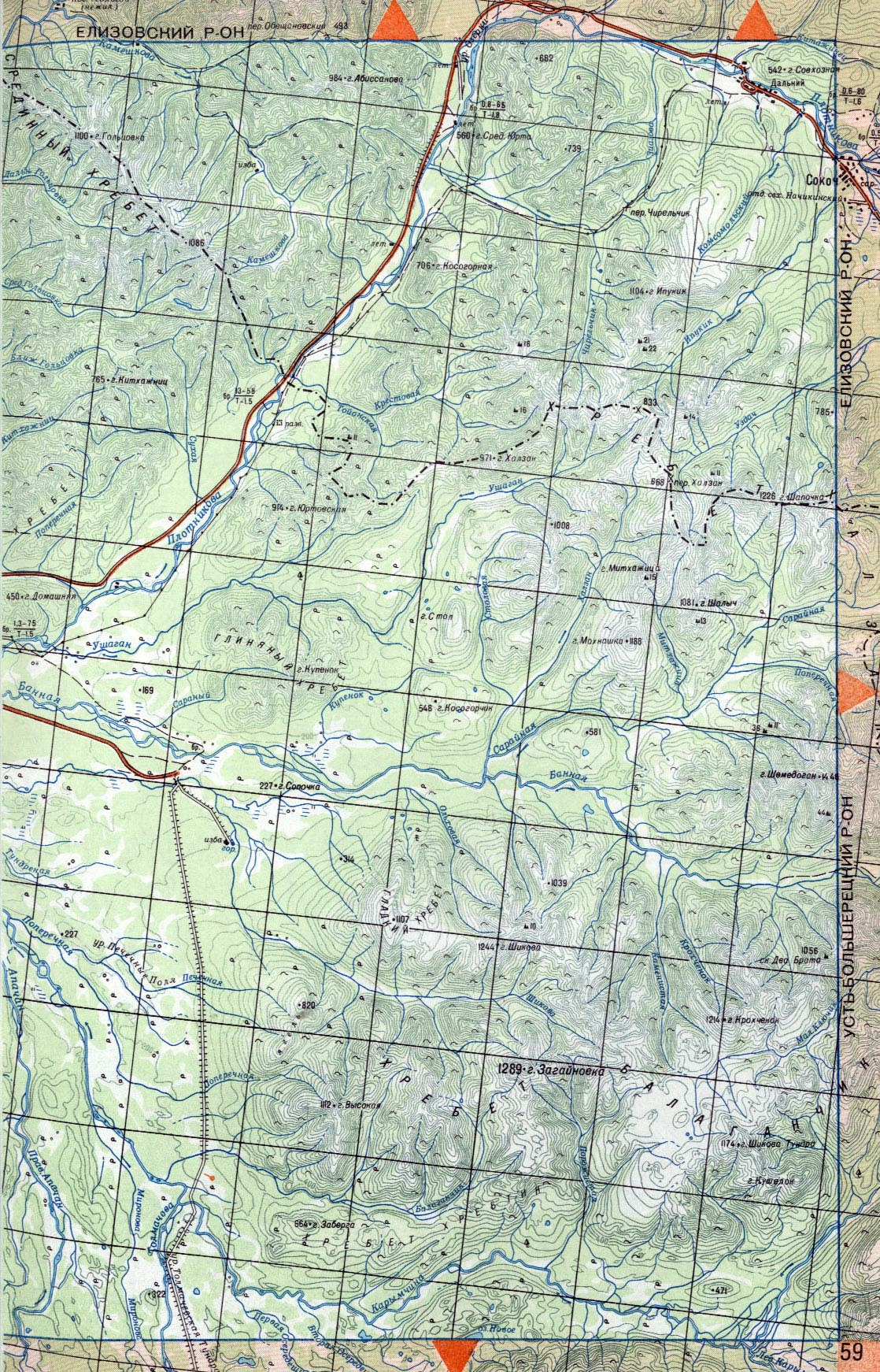 Карта Камчатки: река Плотникова, река Банная, река Толмачова, река Карымчина. Карта Центральной и Южной Камчатки. Топографическая карта Камчатского края